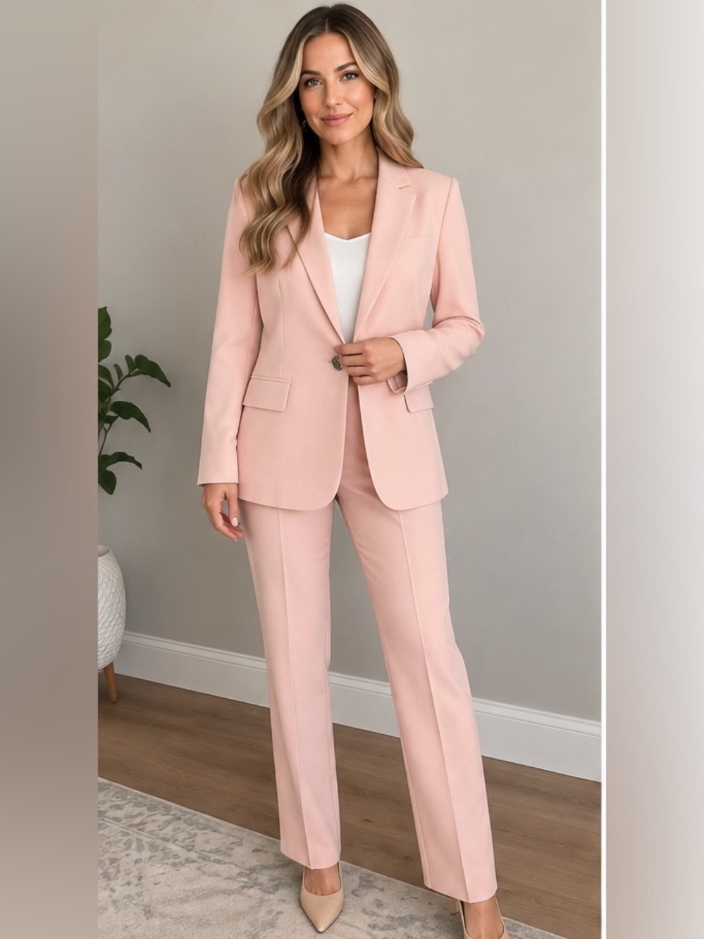 Le Suit Blush Pink Tailored Women's Pantsuit